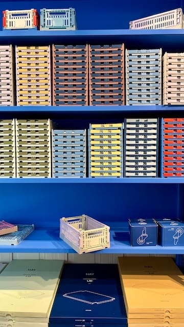 Photo of colorful baskets on a shelf