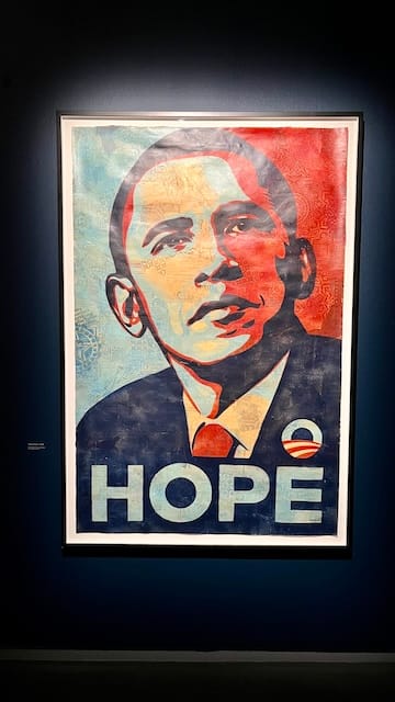 Photo of a poster of Obama with the word "hope"