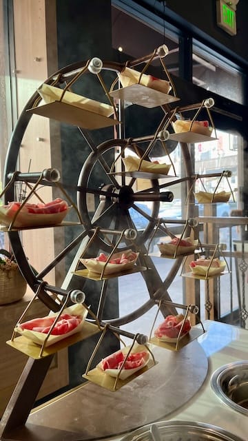 Picture of a wheel with a trays of meat