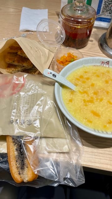 A picture of breakfast dishes on a table